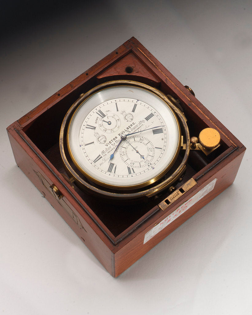 Detail of Marine chronometer in case by Victor Kullberg