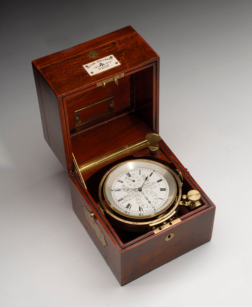 Detail of Marine chronometer in case by Victor Kullberg