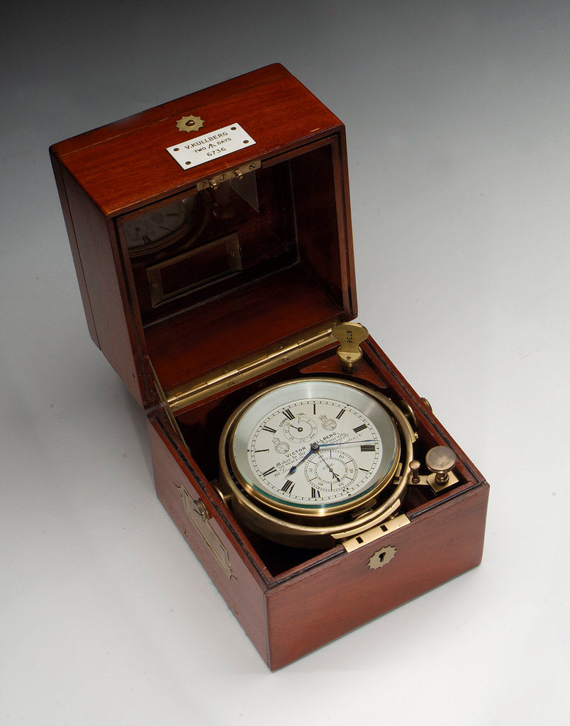 Detail of Marine chronometer in case by Kullberg