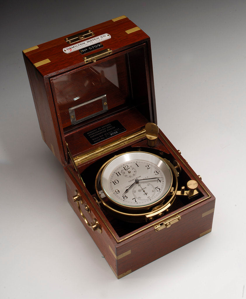 Detail of Marine chronometer in case by Hamilton Watch Co.