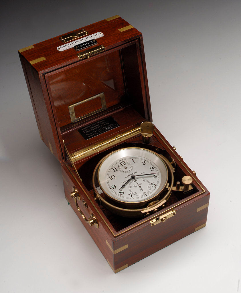 Detail of Marine chronometer in case by Hamilton Watch Co.