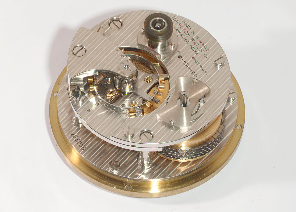 Detail of Marine chronometer, movement by Hamilton Watch Co.