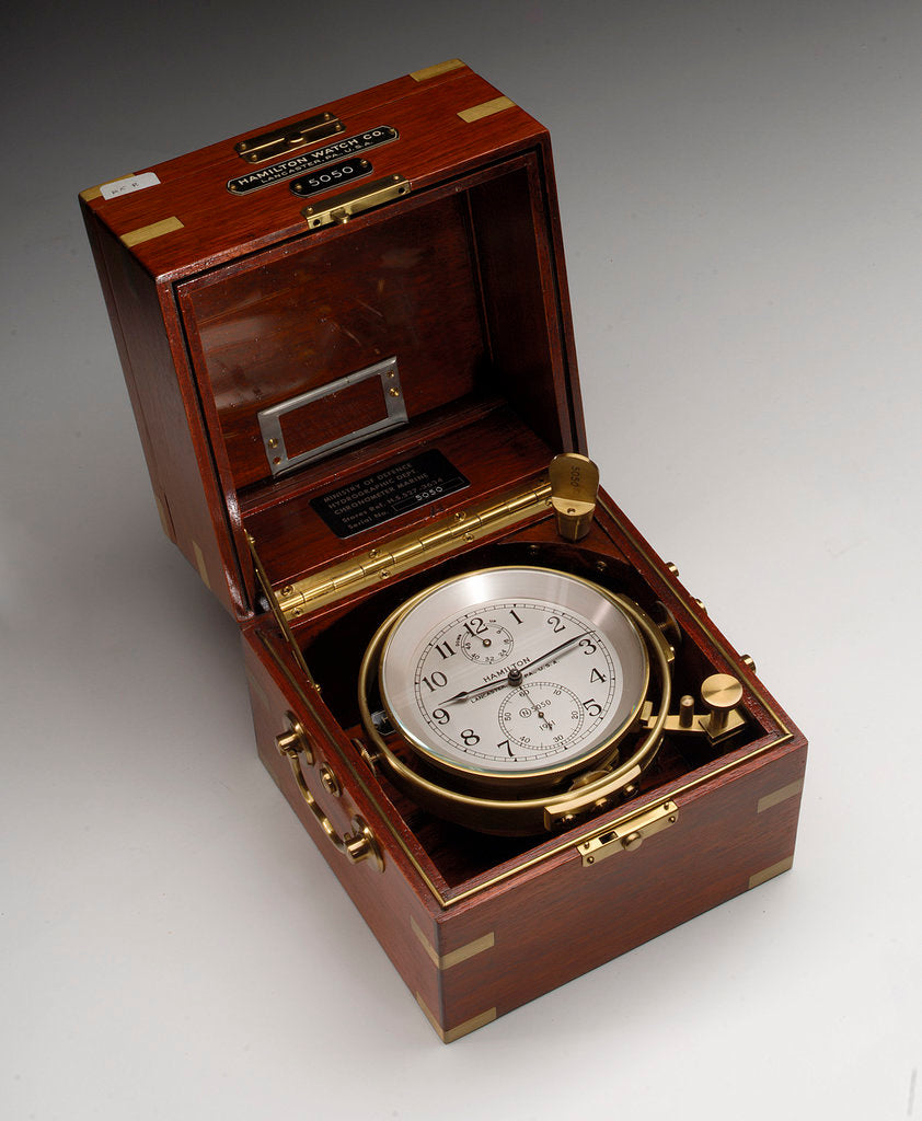 Detail of Marine chronometer in case by Hamilton Watch Co.
