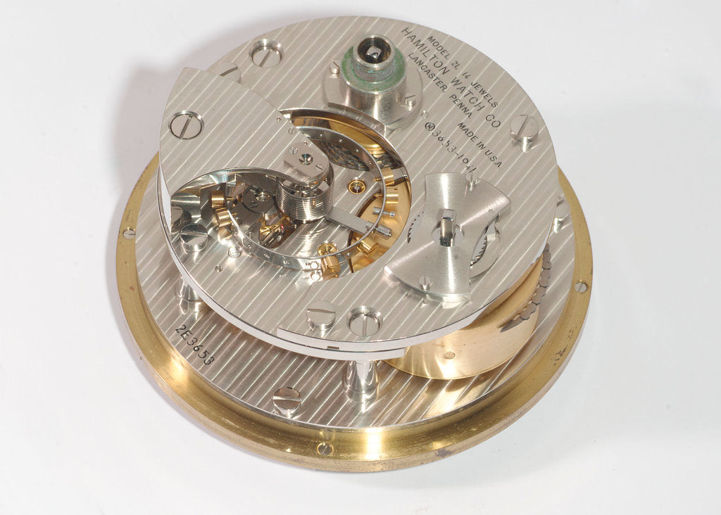Detail of Marine chronometer, movement by Hamilton Watch Co.