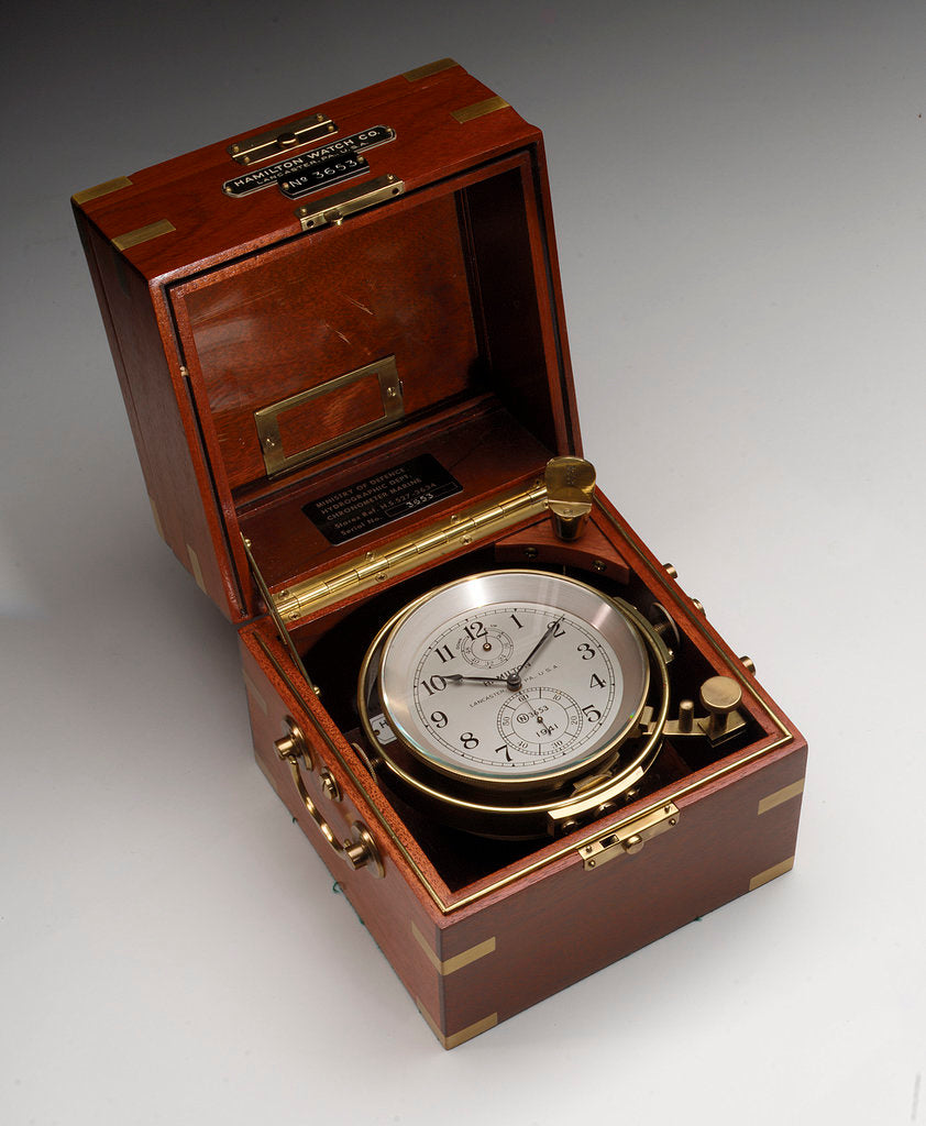 Detail of Marine chronometer in case by Hamilton Watch Co.