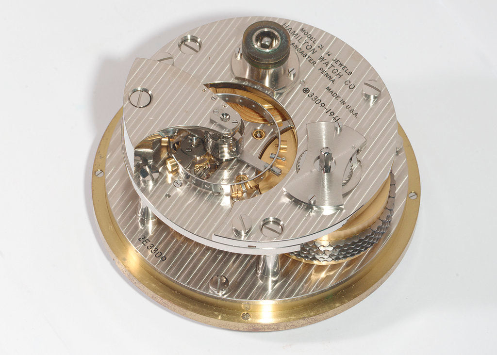 Detail of Marine chronometer, movement by Hamilton Watch Co.