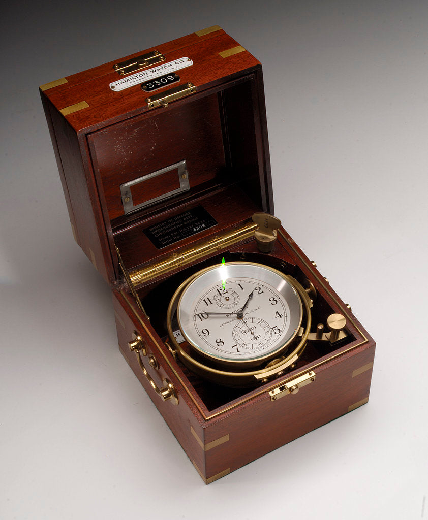 Detail of Marine chronometer in case by Hamilton Watch Co.