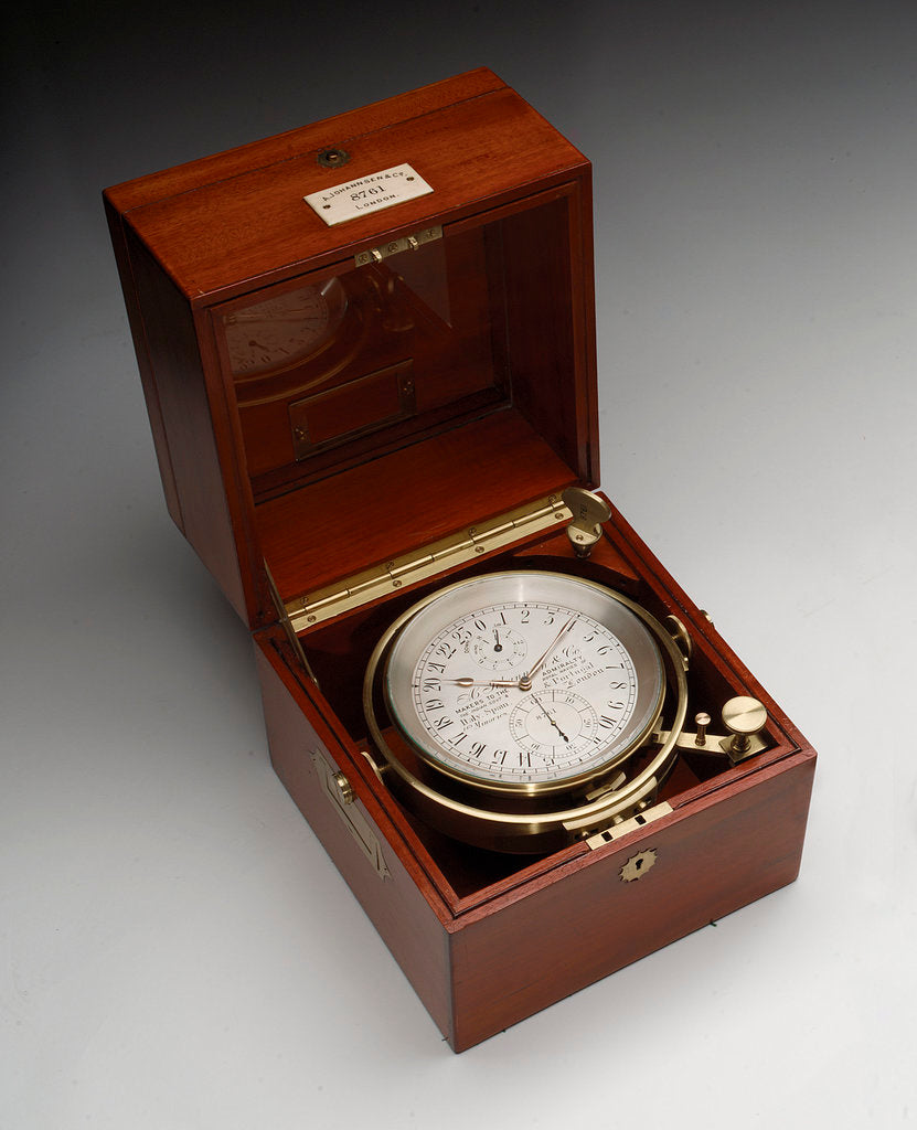 Detail of Marine chronometer in case by Johannsen