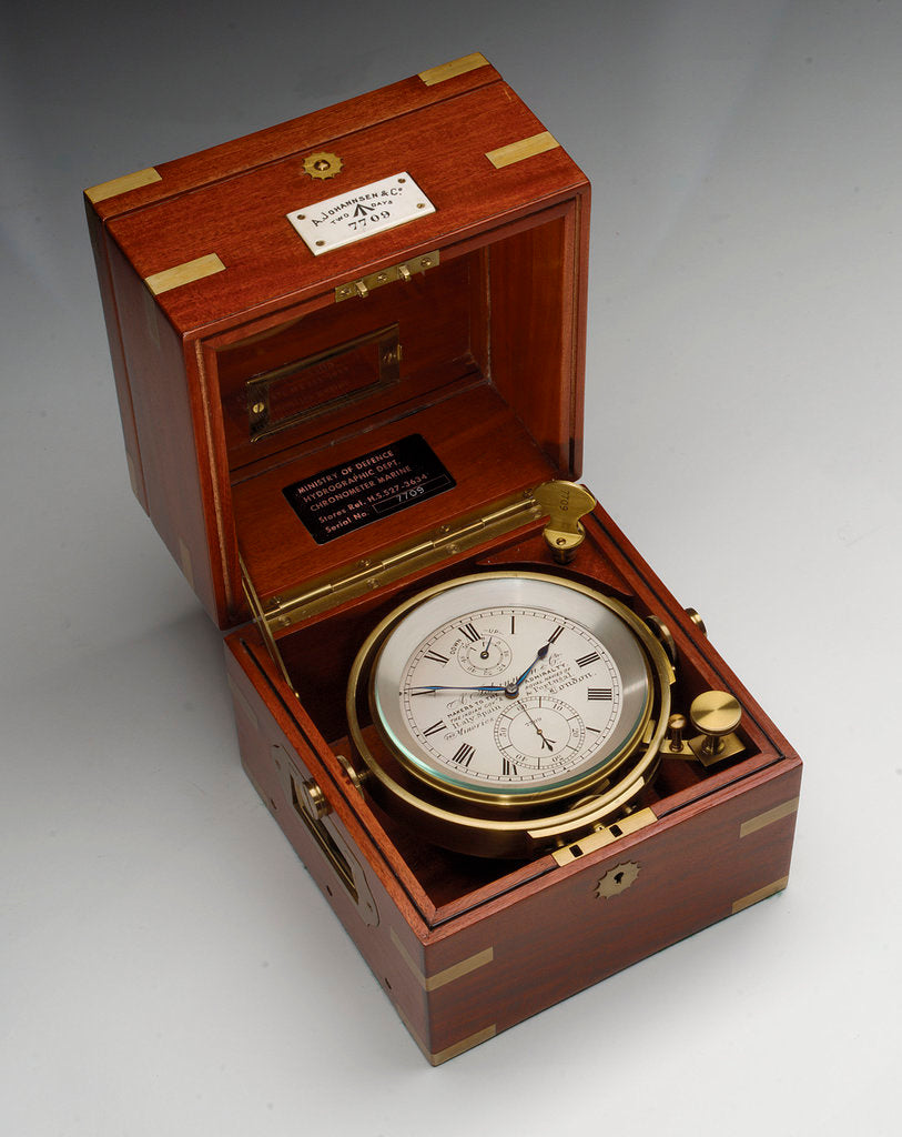 Detail of Marine chronometer in case by Johannsen