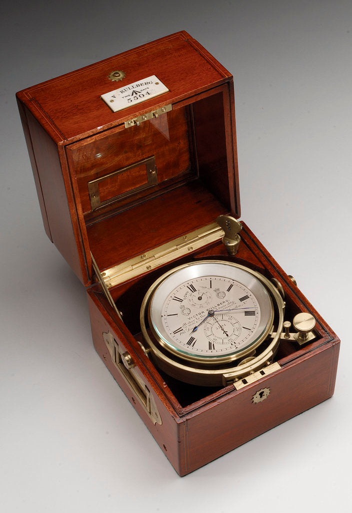 Detail of Marine chronometer in case by Victor Kullberg