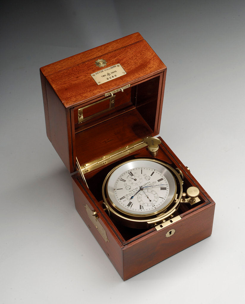 Detail of Marine chronometer in case by Victor Kullberg