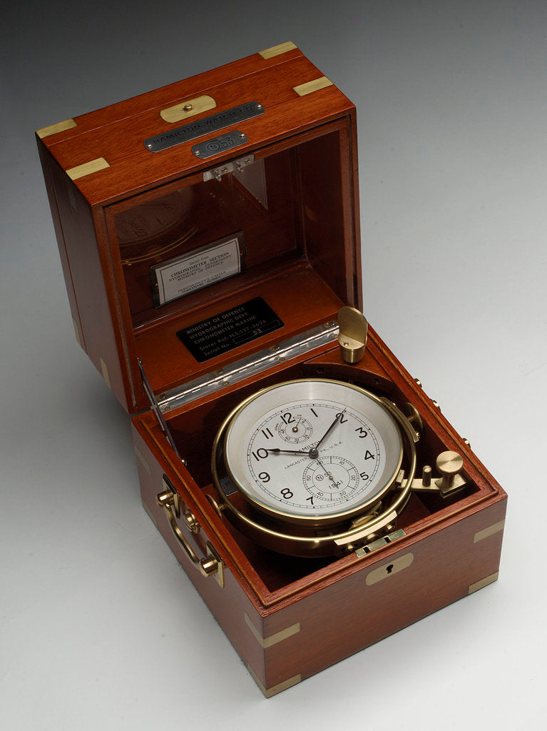 Detail of Marine chronometer in case by Hamilton Watch Co.