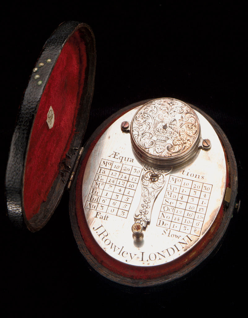 Detail of Butterfield dial, reverse, with case by John Rowley
