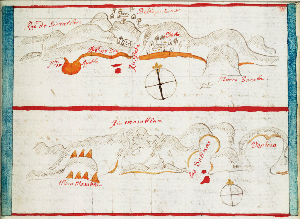 Detail of Chart of Santiago Astata and Bahia Ventosa by Basil Ringrose
