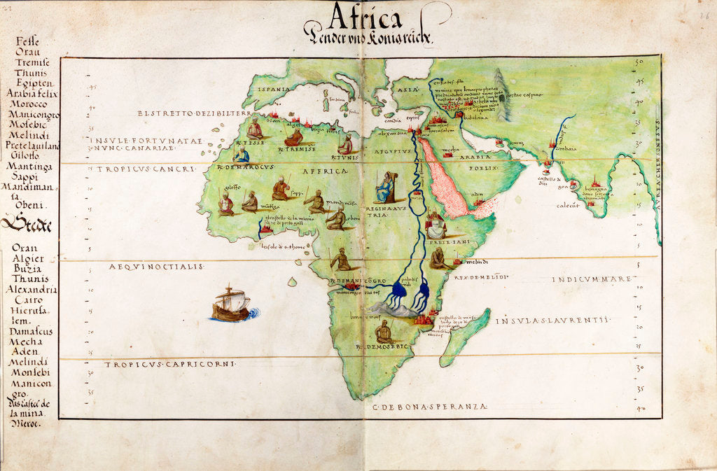 Detail of Vellum chart of Africa, India and the Mediterranean by Battista Agnese