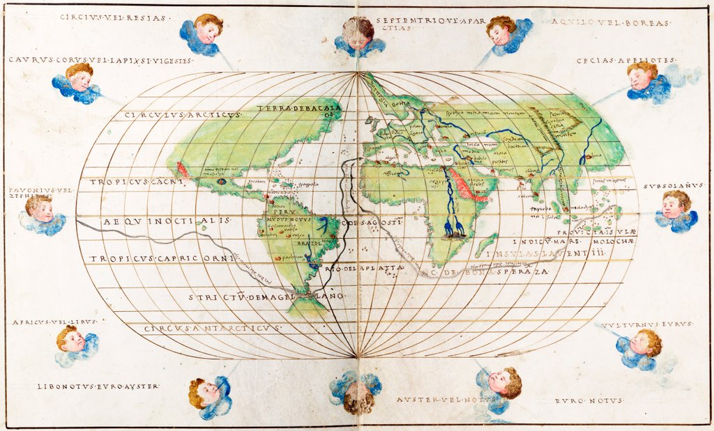 Detail of Oval planisphere of the world showing Magellan's track, 1554 by Battista Agnese