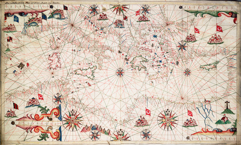 Detail of Chart of the Mediterranean circa 1640 by Joan Oliva