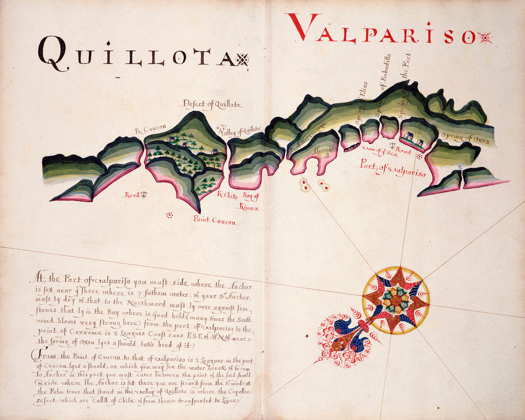 Detail of Quillota and Valpariso, South American Pacific coast by William Hack