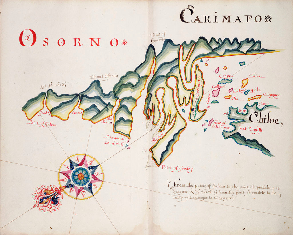 Detail of Osorno and Carimapo, South American Pacific coast by William Hack