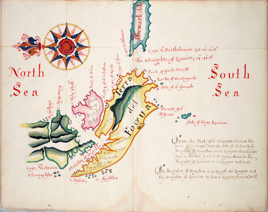 Detail of Straits of Magellan and Le Maire, South American Pacific coast by William Hack