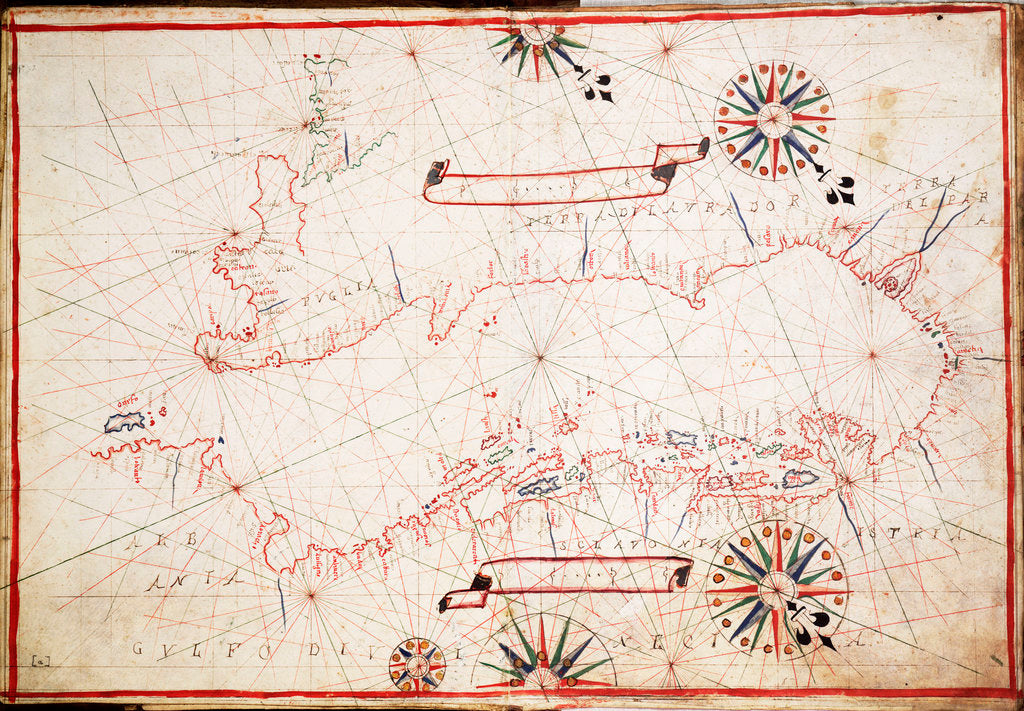 Detail of Adriatic chart, circa 1620 by unknown
