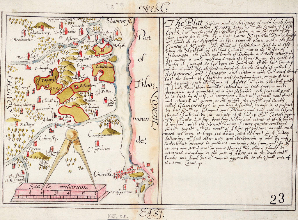 Detail of 16th century map of county Limerick, Ireland by Anonymous