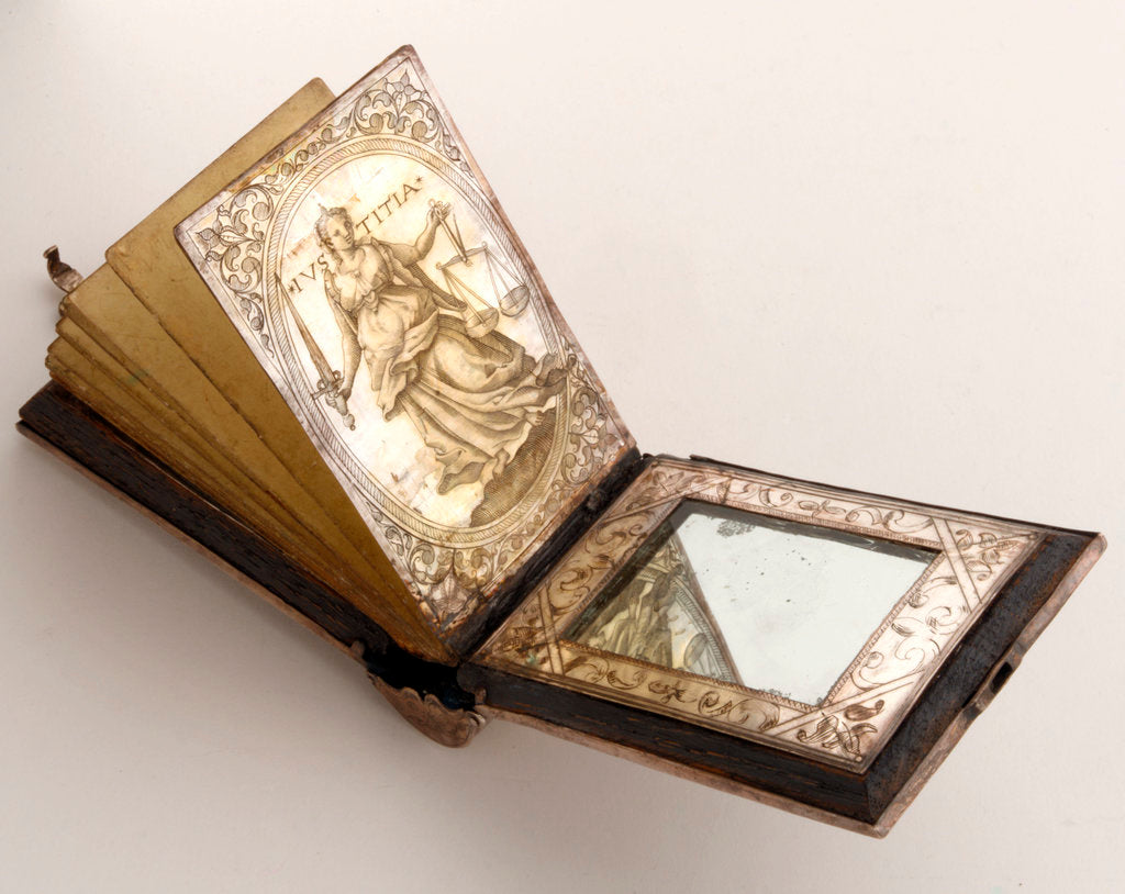 Detail of Horizontal dial, vignette of justice with mirror by unknown