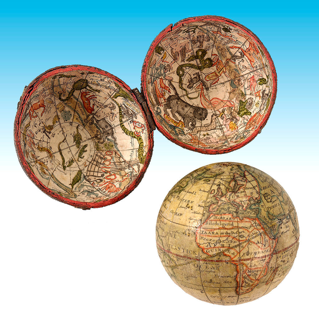 Detail of Terrestrial and celestial pocket globe by Richard Cushee
