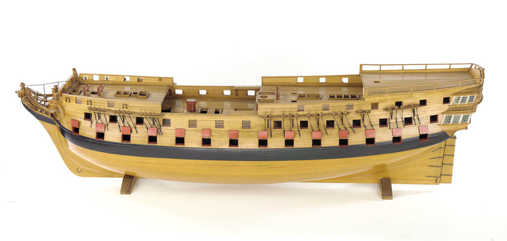 Detail of 74-gun two-decker ship of the line, port broadside by unknown