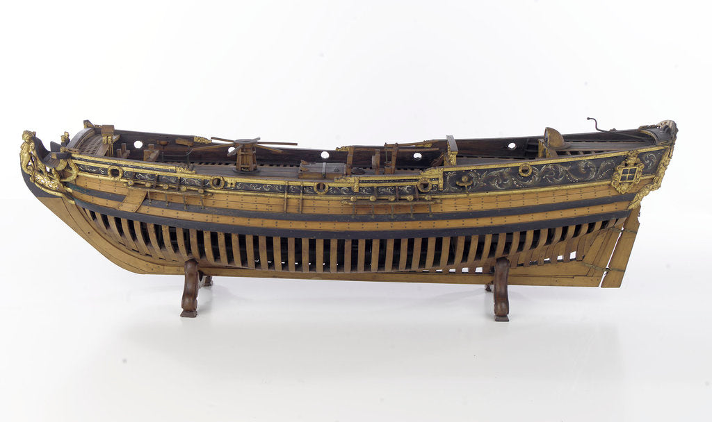 Detail of Full hull model, yacht, port broadside by unknown