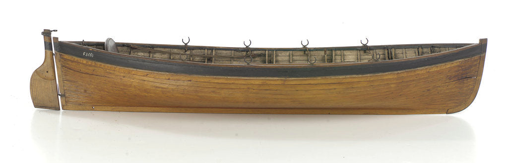 Detail of Full hull model, 8-oared whaleboat, starboard broadside by unknown
