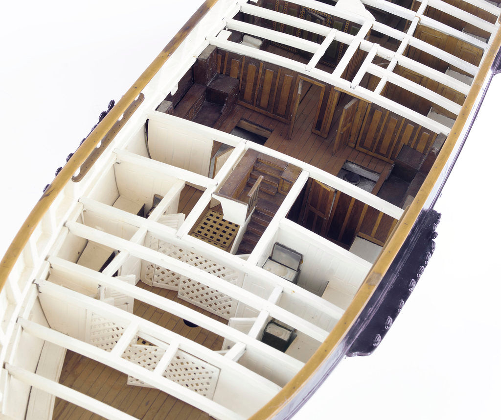 Detail of Accommodation model, yacht, overhead detail, forecabins by unknown