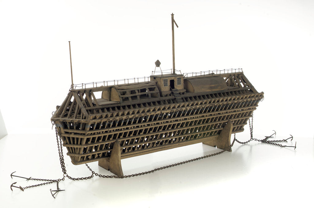Detail of Design model, refuge asylum, with mooring chains by unknown