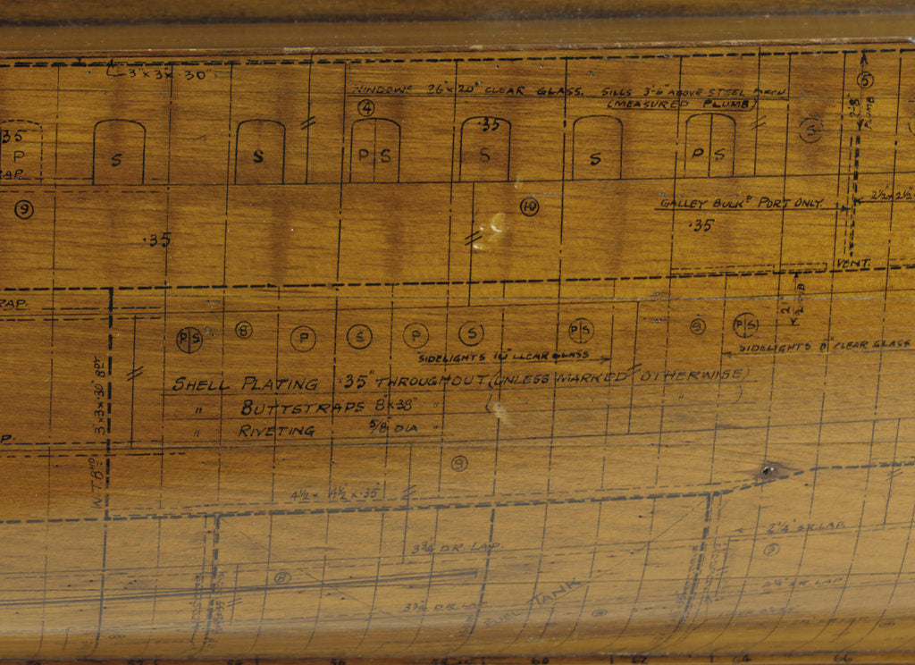 Detail of 'Rhodora', plating detail by Camper & Nicholsons Ltd.