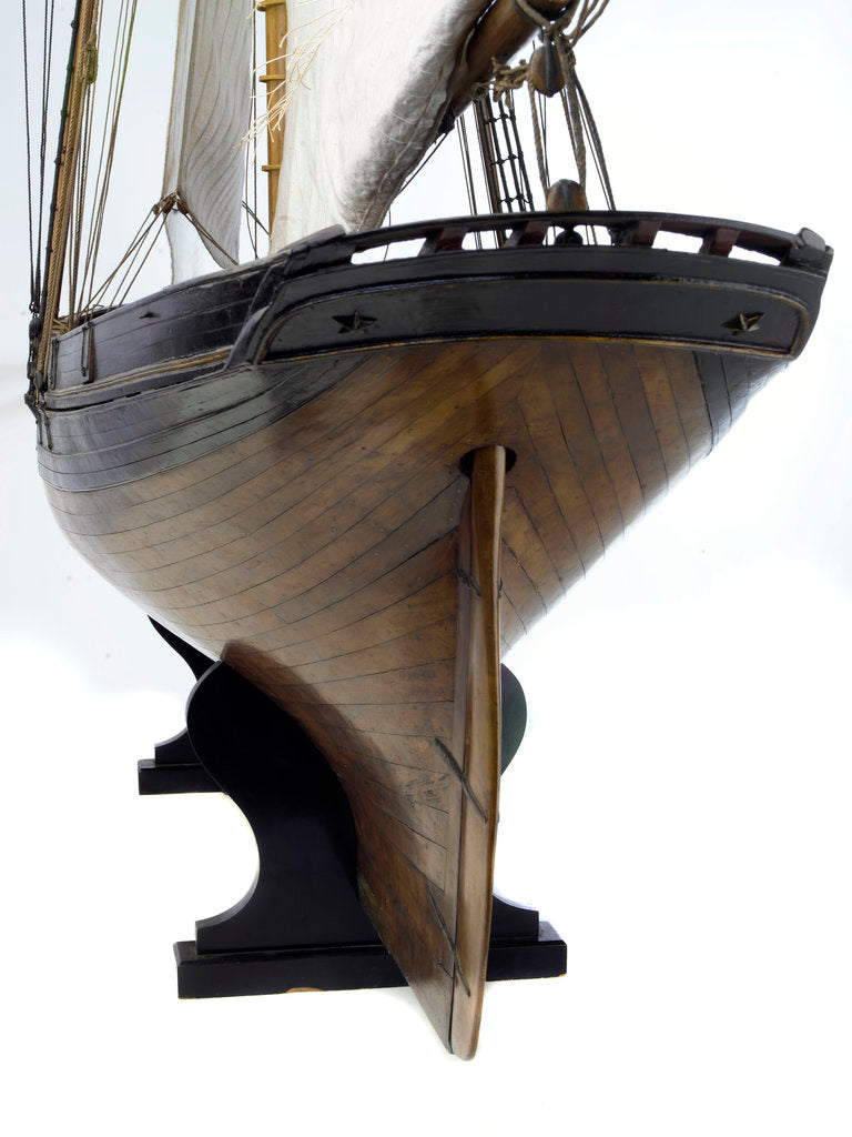 Detail of 'Alarm', port stern, counter by J.R. Weld