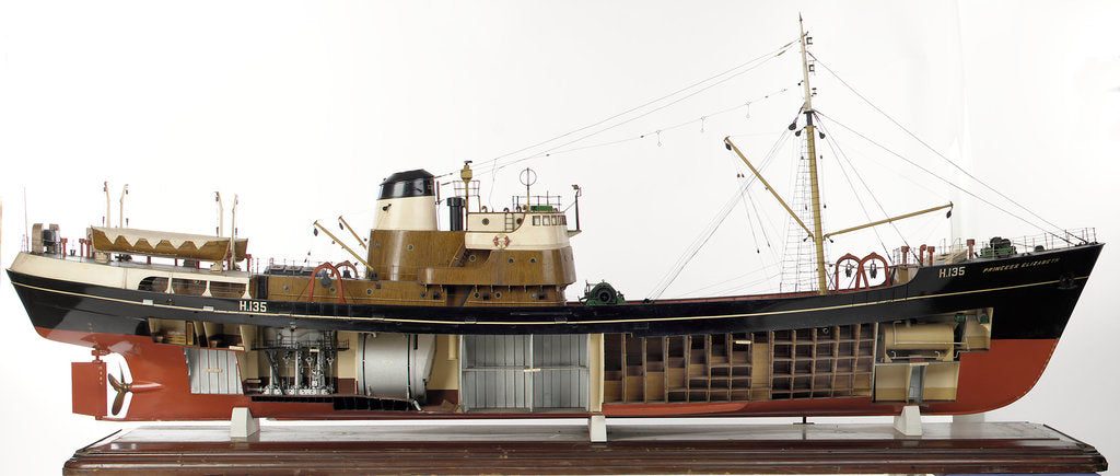Detail of 'Princess Elizabeth', starboard broadside, cutaway to show interior by unknown