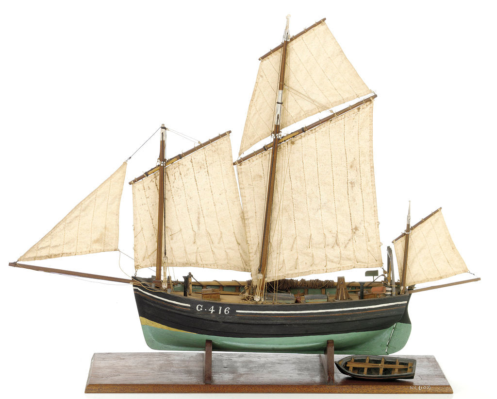 Detail of Full hull model, chasse marie, port broadside by unknown