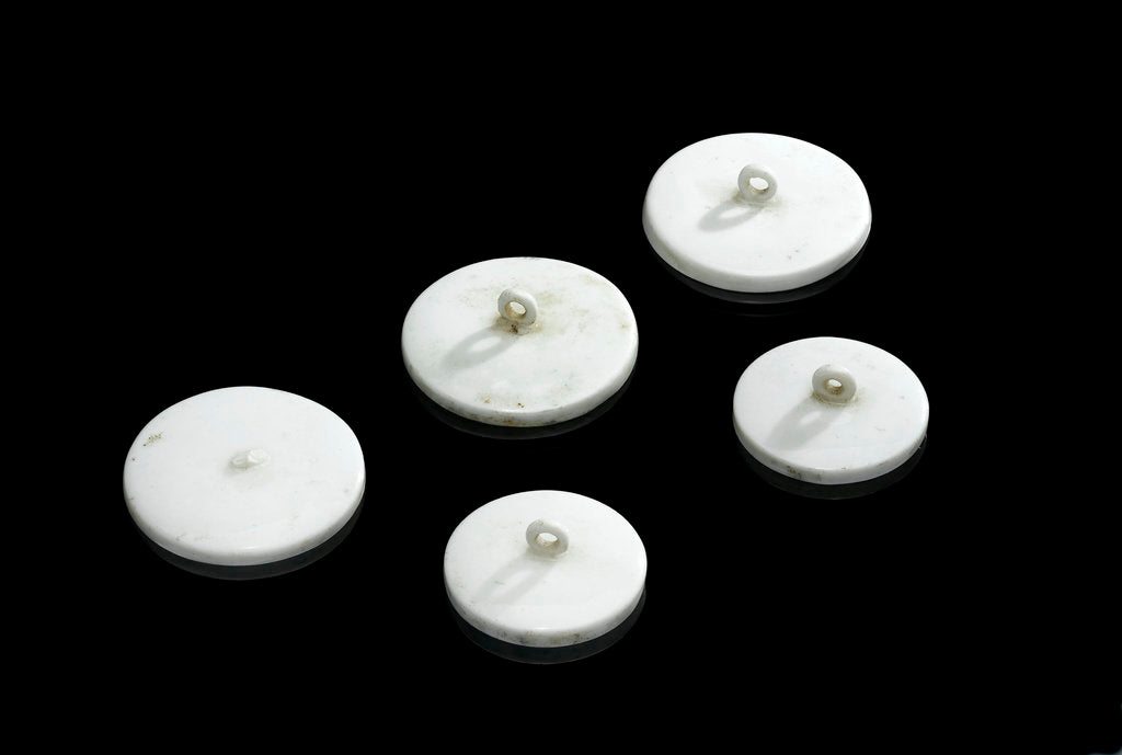 Detail of Three large and two small crucible lids by unknown