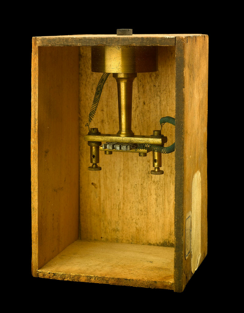Detail of Wooden box with electrical brass inside by unknown