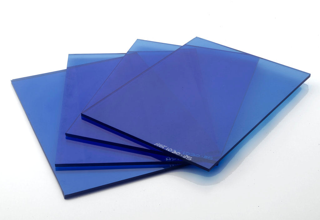 Detail of Four plates of blue glass by unknown