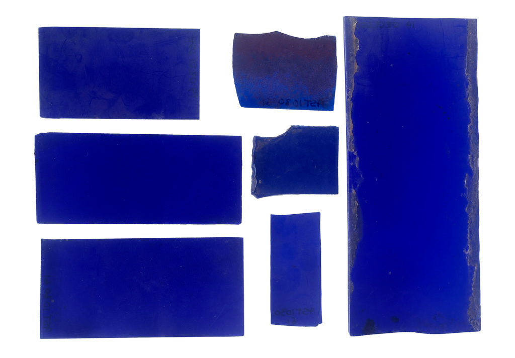 Detail of Seven pieces of cobalt blue pieces of glass in a bag by unknown