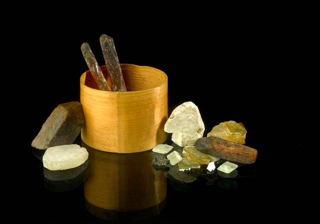 Detail of Pill box without a lid containing crystals by unknown