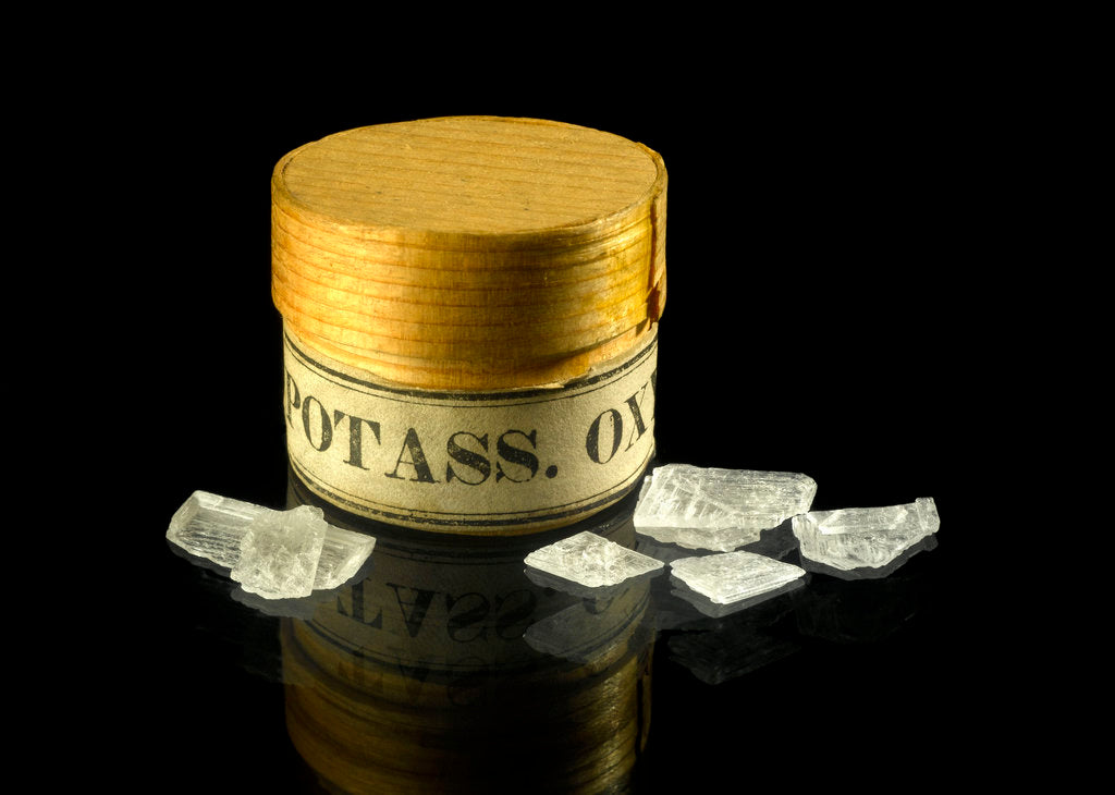 Detail of Pill box containing 'Potass Oxhymur' by unknown