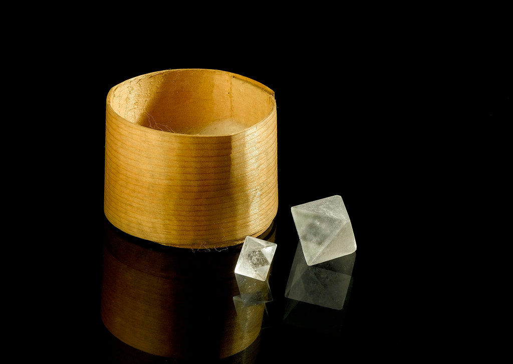 Detail of Pillbox containing two alum octahedron crystals by unknown