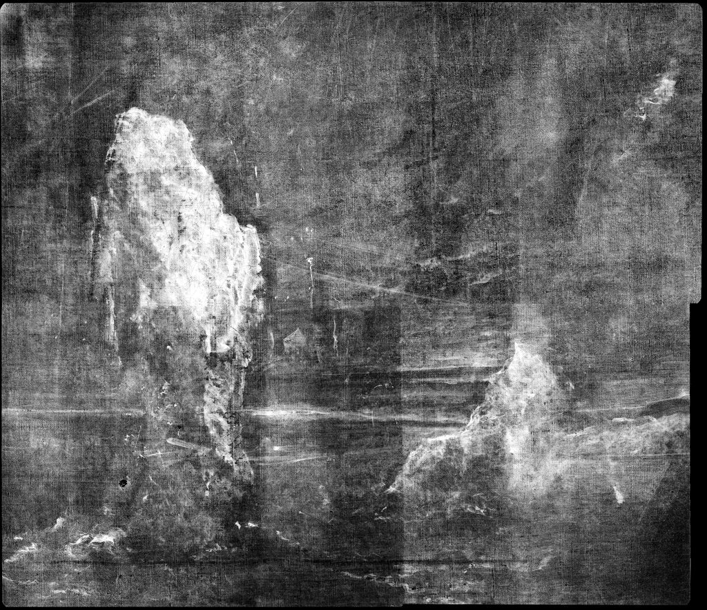 Detail of X-ray detail showing under-painting of icebergs in BHC2370 'View in Pickersgill Harbour, Dusky Bay, New Zealand' by William Hodges by William Hodges