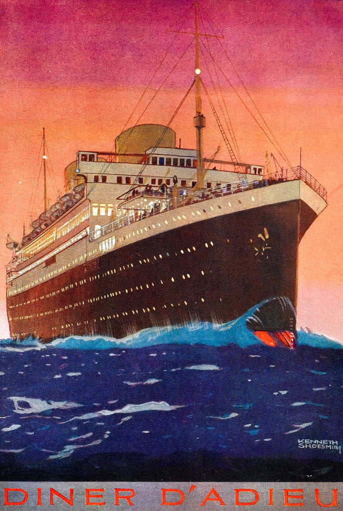 Detail of Front cover of menu 'Dinner A'dieu' by Kenneth D. Shoesmith