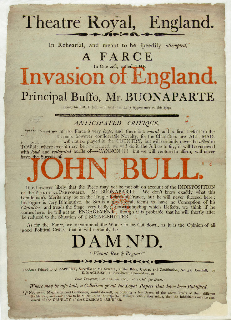 Detail of Anti-French invasion propaganda poster by Matthew Boulton