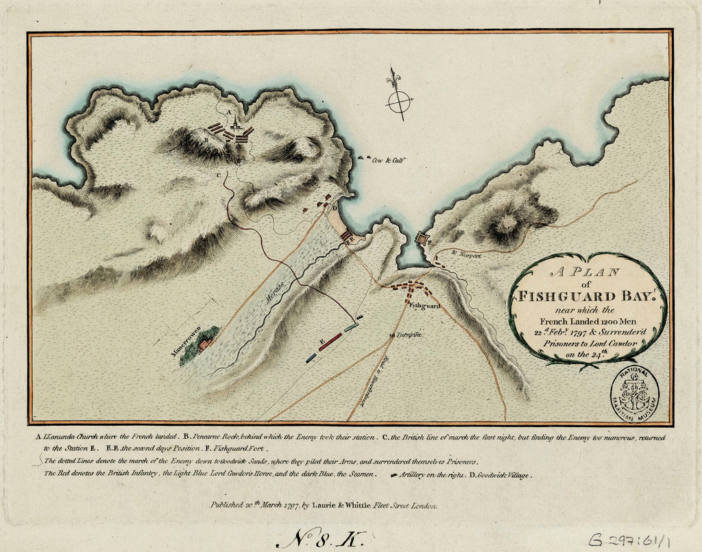 Detail of A plan of Fishguard Bay near which the French landed 1200 men 22nd February 1797 and surrendered prisoners to Lord Cawdor on the 24th by Laurie & Whittle