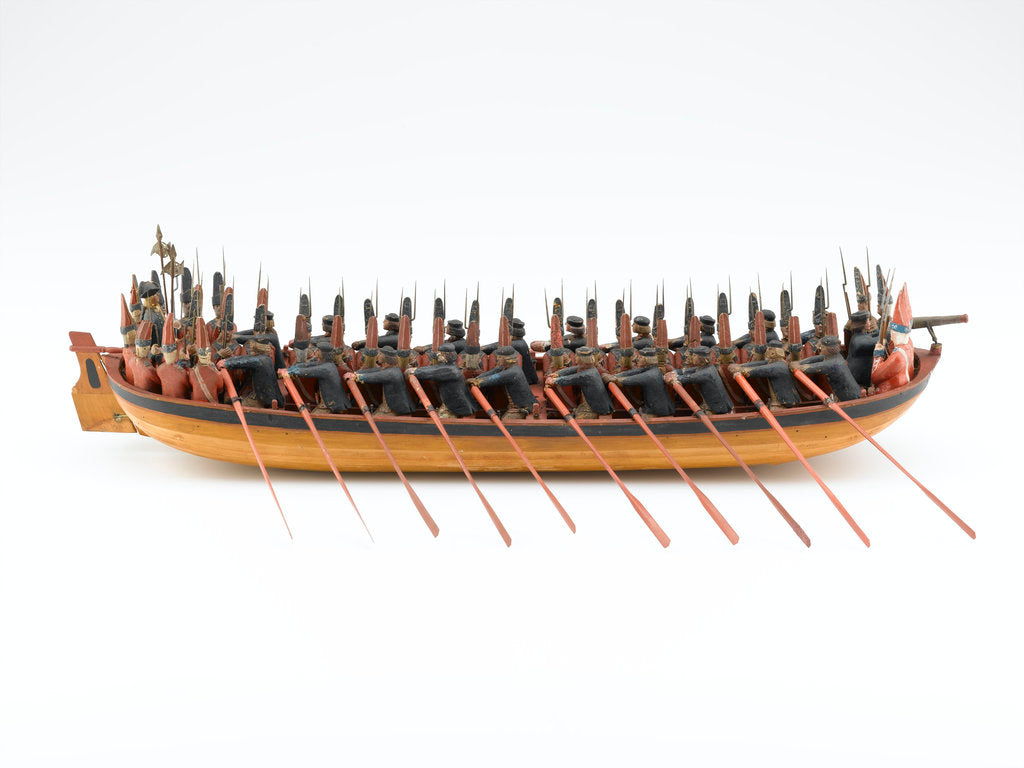 Detail of Georgian full hull model of a troopboat, starboard view, broadside by unknown