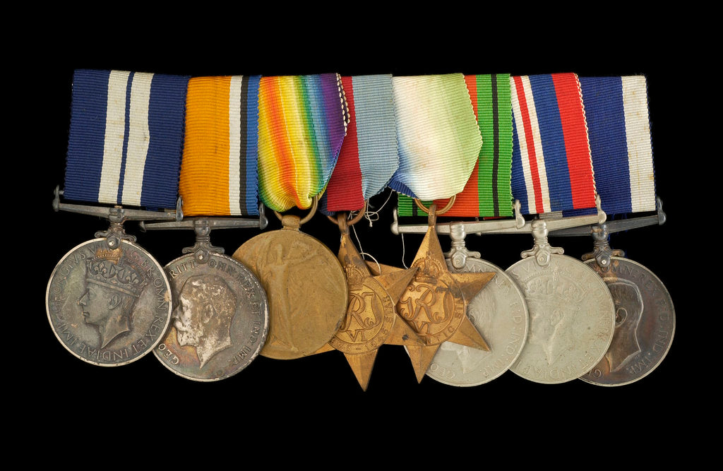 Detail of Medals awarded to P. S. N. SMITH CPO RN (obverse, l to r, MED1196-1203) by unknown